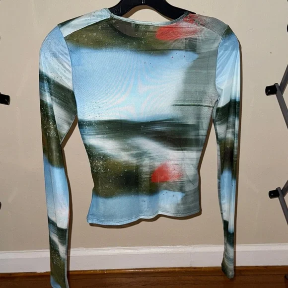 Miaou Multicolor Abstract Long Sleeve Sheer Top - Picture 2 of 2